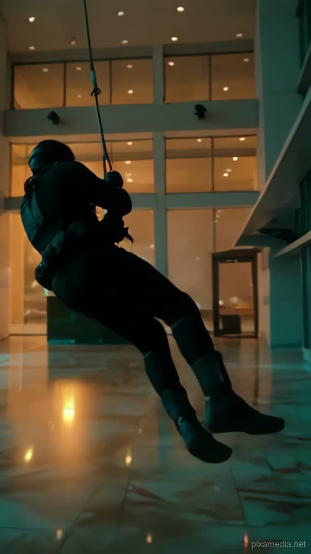 Zip-Line Descent Into Glass Atrium - Action & Stunts AI stock